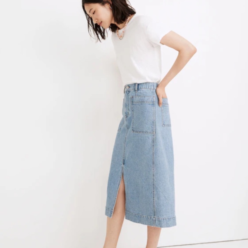 Vintage Madewell Utility Denim Midi Skirt- Carpenter Workwear-Inspired